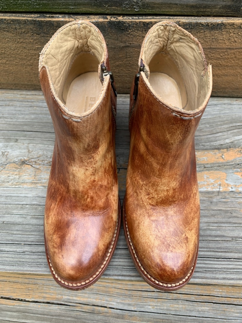 BED|STU Brown leather ankle boot with tan inside and side zipper size 7.5